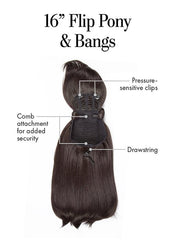 16in Flip Pony & Bangs | Synthetic Hairpiece